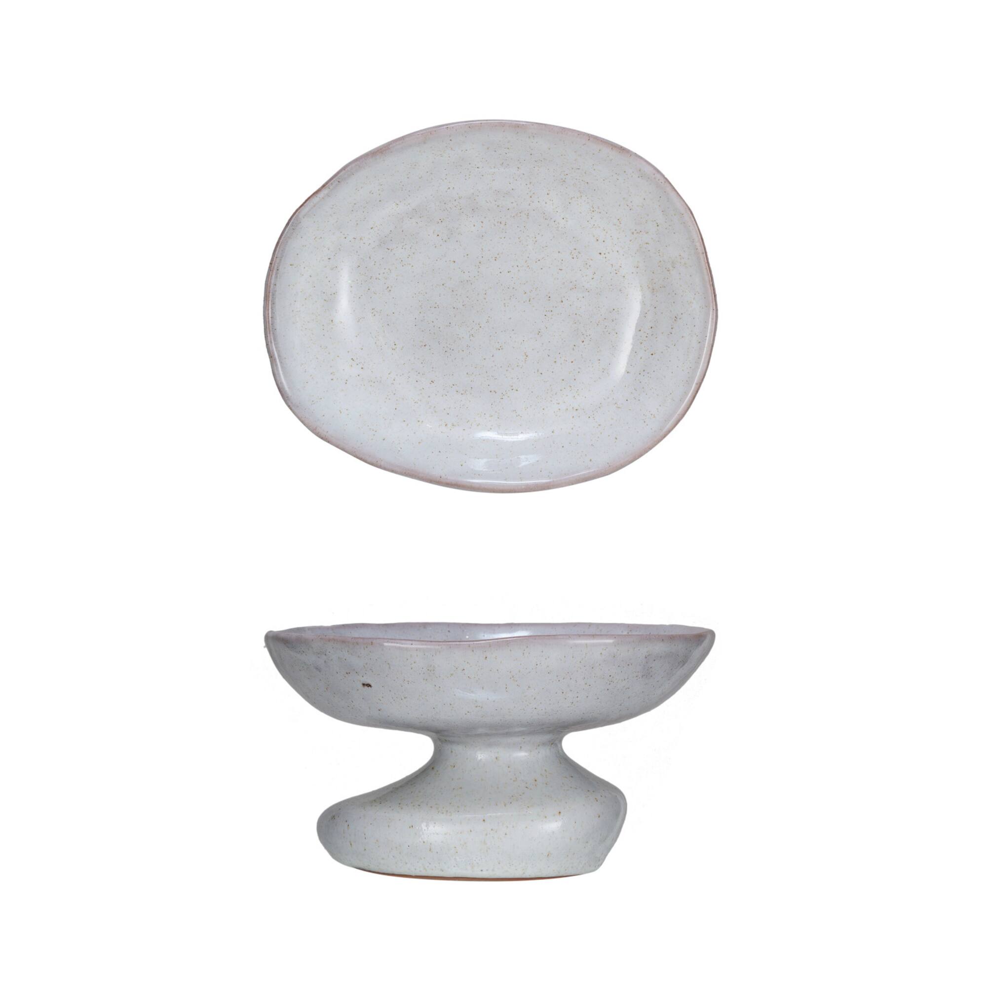 Hello Honey® 5" White Speckled Stoneware Organic Shaped Footed Dish